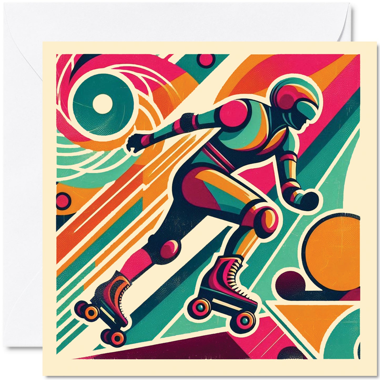 Retro Poster Style Roller Skating Greeting Card (04)