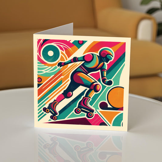 Retro Poster Style Roller Skating Greeting Card (04)