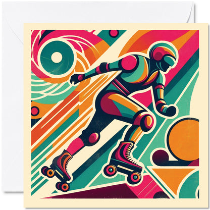 Retro Poster Style Roller Skating Greeting Card (04)